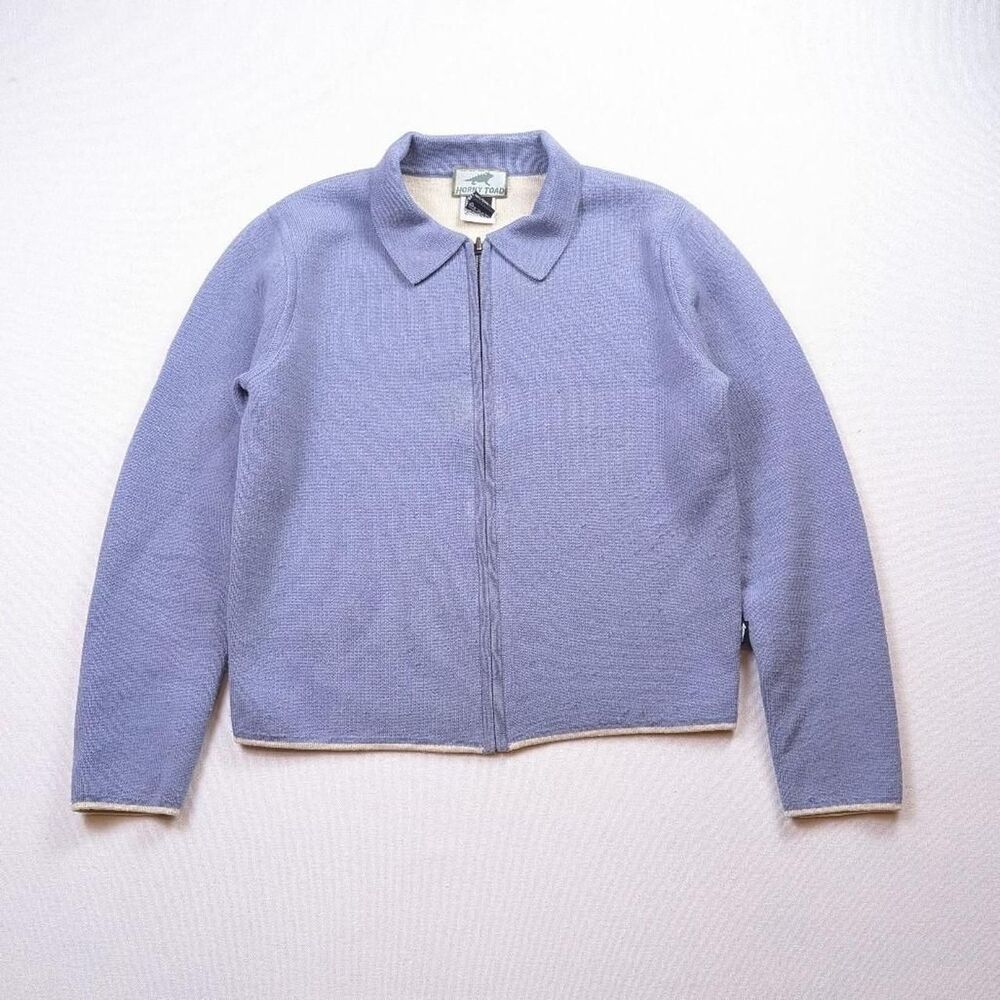Vintage Horny Toad Lavender Blue Harrington Wool Zipup Sweater Size Medium